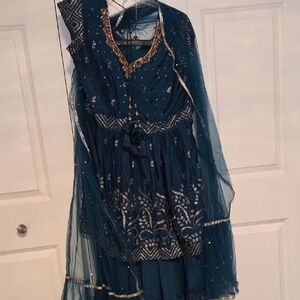 Elegant Teal Embroidered Women's Dress